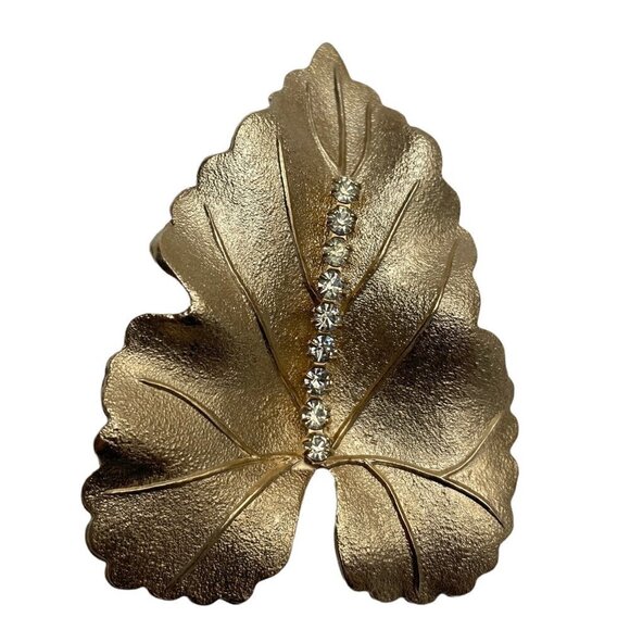 LEAF EARRINGS & BROOCH Vintage Set By Judy Lee Clip on Earrings Costume Jewelry - Picture 3 of 10